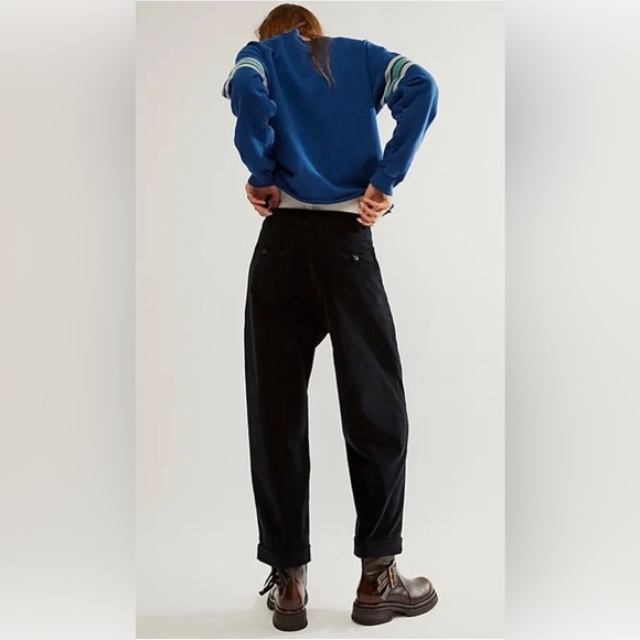 New Free People Velvet Pleated Pants Size 8 Loose Fit Mid Rise Trousers Black - Picture 16 of 17